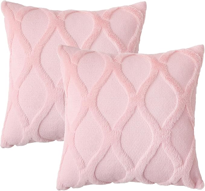 decorUhome Spring Throw Pillow Covers 20x20 Inch Set of 2, Soft Plush Faux Fur Wool Light Pink Couch Pillow Covers, Decorative Neutral Pillow Cases for Bed Sofa Living Room Home Decor