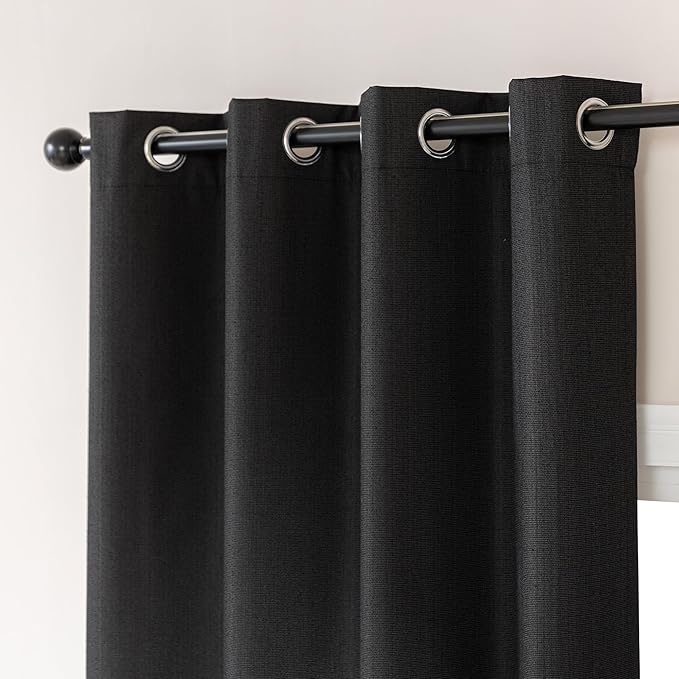 Amazon Basics Faux Linen Blackout Curtains for Bedroom and Living Room, 2-Piece Set with Grommets, 52" W x 95" L, Black