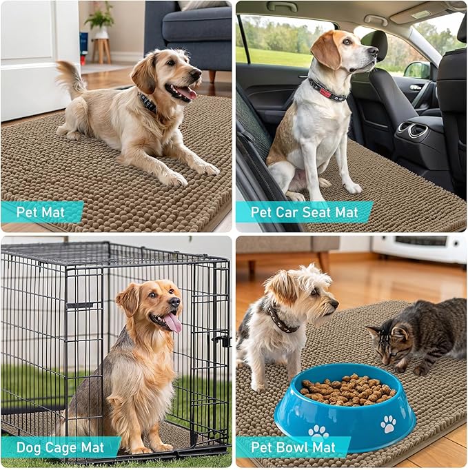 OLANLY Dog Door Mat for Muddy Paws 32x20, Absorbs Moisture and Dirt, Absorbent Non-Slip Washable Doormat, Quick Dry Chenille Mud Mat for Dogs, Entry Indoor Entryway Carpet for Inside Floor, Tan