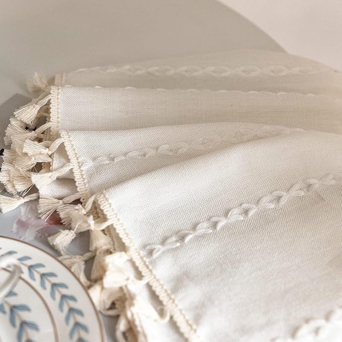 Sutuo Home White Boho Curtains, Bohemian 1 Panel 102 inches Long for Bedroom Living Room Nursery Patio Christmas Decor, Vintage Country Linen Striped Farmhouse Window Treatment, 52" W x 102" L