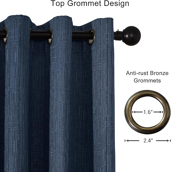 Linen Curtains 166 inch Length 2 Panels for High Ceiling Extra Long Thick Faux Linen Window Drapes Burlap Textured Curtains with Grommet for 2 Story High Living Room (52x166 Navy)