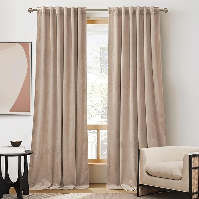 RYB HOME Velvet Closet Curtains 84 inches, Room Darkening Thermal Insulated Privacy Back Tab Drapes for Doorway Enterway, Dormitory, Blush, W 42 x L 84 inches, 2 Panels Set