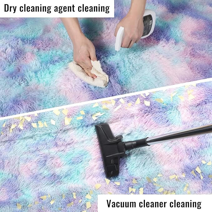 PAGISOFE 8x10 Area Rug, Cute Kawaii Purple Rainbow Rug for Girls Bedroom, Soft Fluffy Shag Rug for Girls Room, Baby, Kids Playroom, Nursery, Classroom, Plush Furry Mermaid Rug, Fuzzy Pastel Carpet