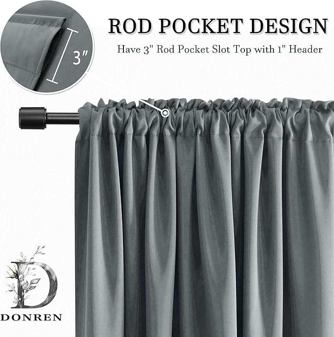 DONREN Medium Grey Curtain Panels for Living Room - Blackout Thermal Insulated Room Darkening Rod Pocket Drapes for Kitchen (52 by 63 Inch,2 Panels)