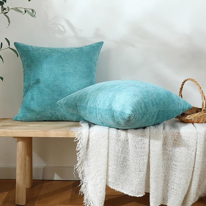 Jeneoo Aqua Haze Decorative Throw Pillow Covers Soft Chenille Comfy Square Couch Cushion Cases for Living Room Sofa Decor (Set of 2, 20 x 20 Inches)