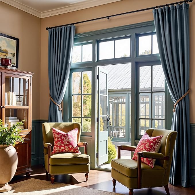 Lazzzy Velvet Blackout Curtains Thermal Insulated Room Window Drapes Super Soft Luxury Curtains for Living Room Bedroom Rod Pocket 2 Panels, Dark Slate, 42" W x 108" L