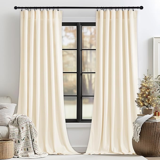 StangH Super Soft Velvet Curtains Ivory White Nursery Girls Bedroom Privacy Drapes Rod Pocket Light Dimming Sliding Door Curtains for Living Room/Office, W52 x L105, 2 Panels