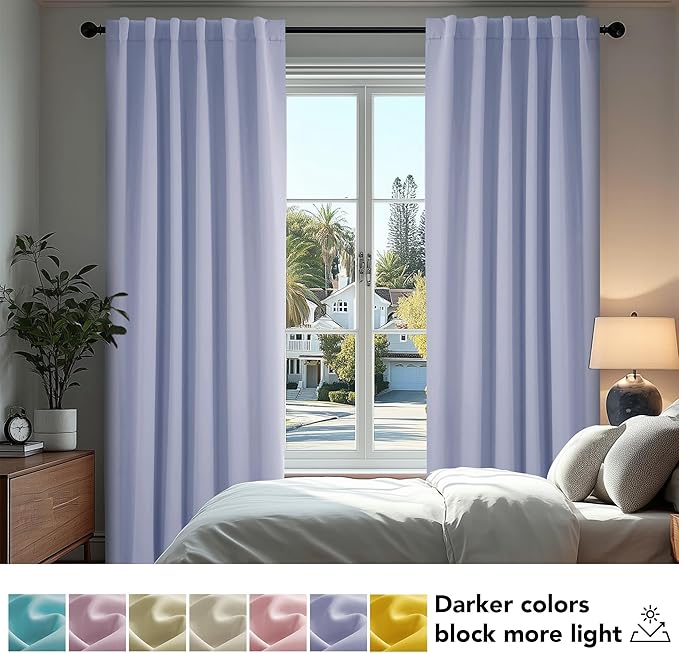 Deconovo Blackout Curtains, Thermal Insulated, W52 x L108 2 Panels, Back Tab, Machine Washable, Room-Darkening Drapes for Bedroom/Living Room Light Purple