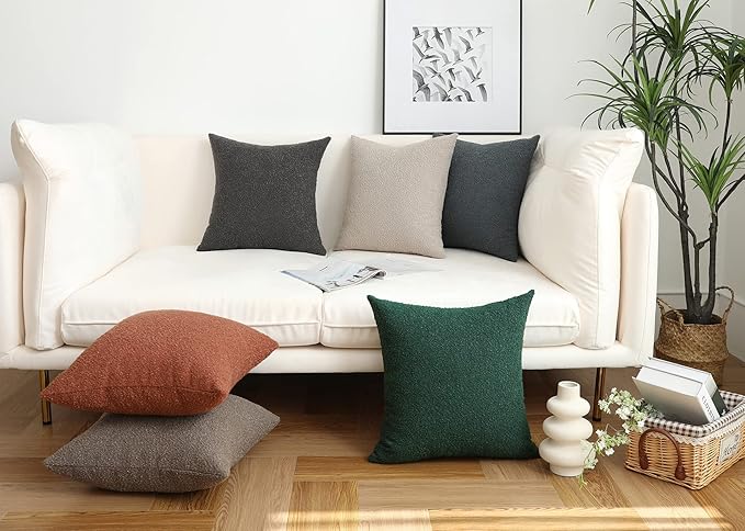 Jeneoo Light Brown Decorative Square Thick Throw Pillow Covers Fine Textured Boucle Couch Cushion Cases for Living Room Sofa Home Decor, Set of 2, 18 x 18 Inch
