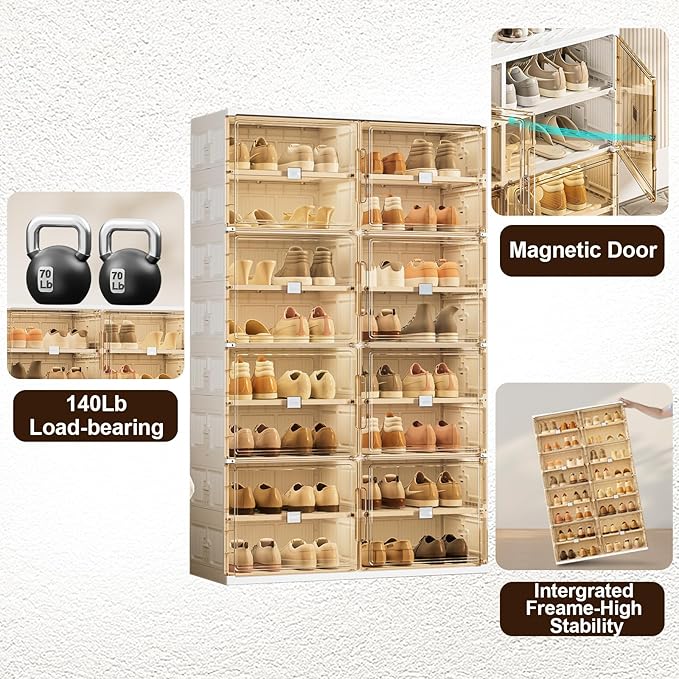 36 Pairs Shoes Storage Cabinet of 3-Step Fast Installation,Plastic Shoe Rack with Clear Magnetic Door for Display, Shoe Organizer for Sneaker, Sandals, Heels (2 Row, 9 Tier)