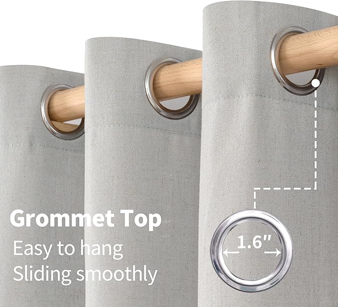 YoungsTex Grey Linen Semi Sheer Curtains 63 Inches Length for Living Room, Light Filtering Window Drapes with Grommet No See Through Privacy for Bedroom, 2 Panels, 42 X 63 Inch