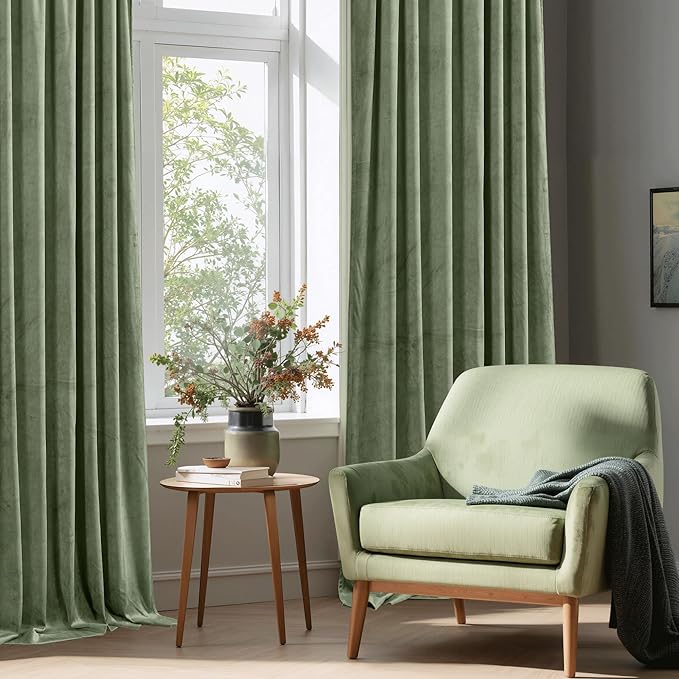 StangH Sage Green Small Window Curtains 63 inches Long, Thick Warming Velvet Curtains Room Darkening Privacy Protect for Bedroom Elegant Decor for Living Room, W52 x L63, 2 Panels Set