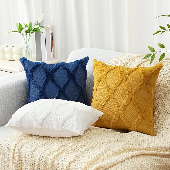 decorUhome Spring Throw Pillow Covers 12x20 Inch Set of 2, Soft Plush Faux Fur Wool Lumbar Dark Blue Couch Pillow Covers, Decorative Neutral Pillow Cases for Bed Sofa Living Room Home Decor