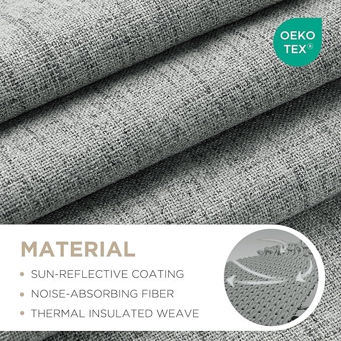 Joydeco Linen Blackout Curtains for Bedroom - 100% Light Blocking 1 Panels, Light Grey Drapes 70" W x 90" L, Thermal Insulated Room Darkening Curtains for Living Room, Rod Pocket & Back Tabs