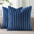 Pallene Faux Fur Plush Throw Pillow Covers 26x26 Set of 2, Luxury Soft Fluffy Striped Decorative Pillow Covers for Sofa, Couch, Living Room, Navy Blue
