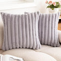 Double-Sided Faux Fur Plush Throw Pillow Covers 16x16 Set of 2 Fuzzy Striped Soft Cozy Pillowcase Luxury Decorative Pillows Square Shaggy Cushion Covers for Couch Sofa Bed,Light Grey