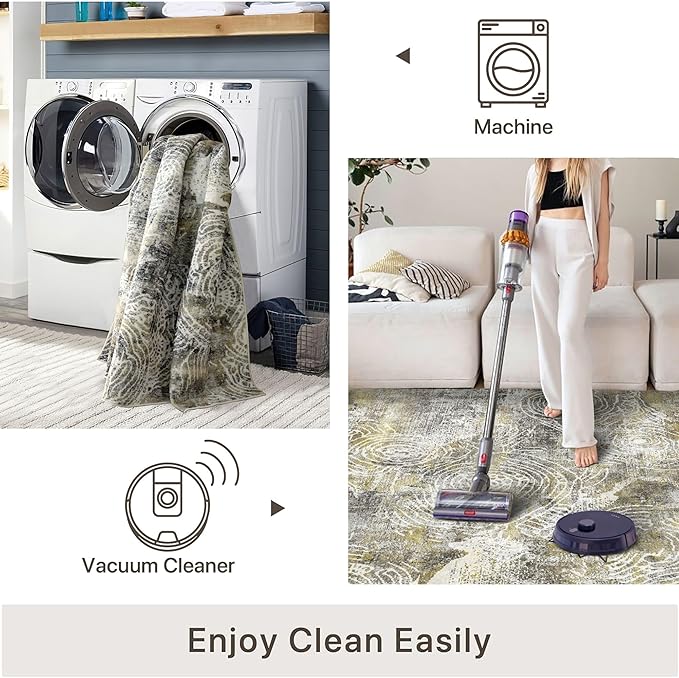 5x7 Area Rugs - Ultra-Thin Washable Rug with Non-Slip Backing, Ideal for Living Room, Bedroom, Kitchen Floor Carpet - Modern Abstract Style, Easy Clean, Durable, Mustard