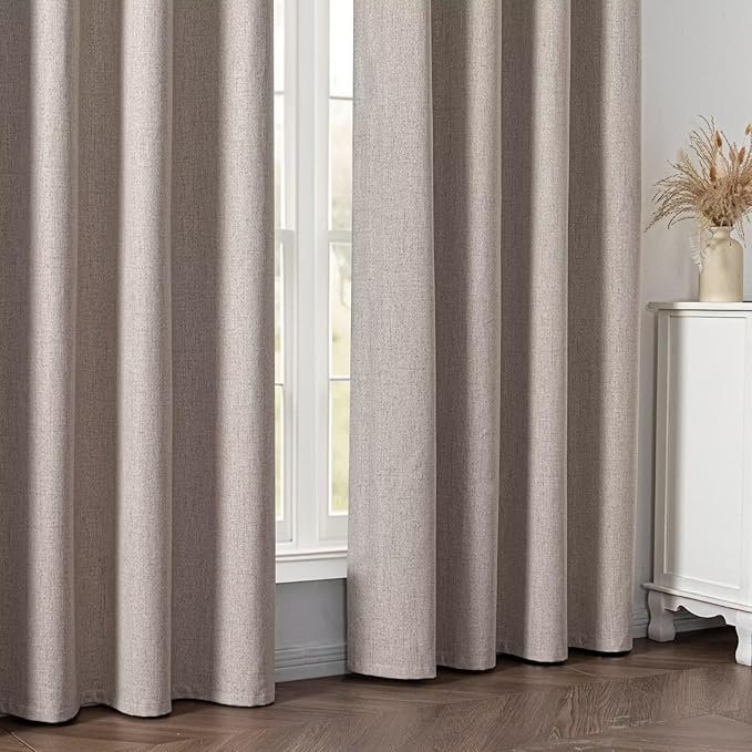 100% Blackout Curtains 72 Inch Length 2 Panels Set, Black Out Curtains for Living Room, Beige Thermal Insulated Grommet Drapes Bedroom Luxury Decor Privacy(37W × 72L inch, Beige)