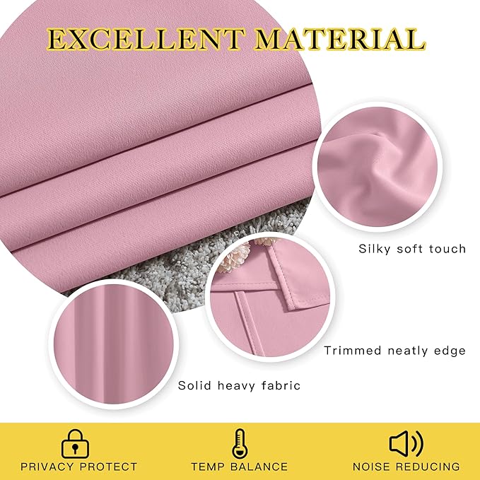 NICETOWN Crystal Pink Blackout Curtains 102 inch Length, Grommet Energy Saving Thermal Drapes Sound Reducing Heat Blocking Window Treatments for Living Room, 2 Panels, W52 x L102