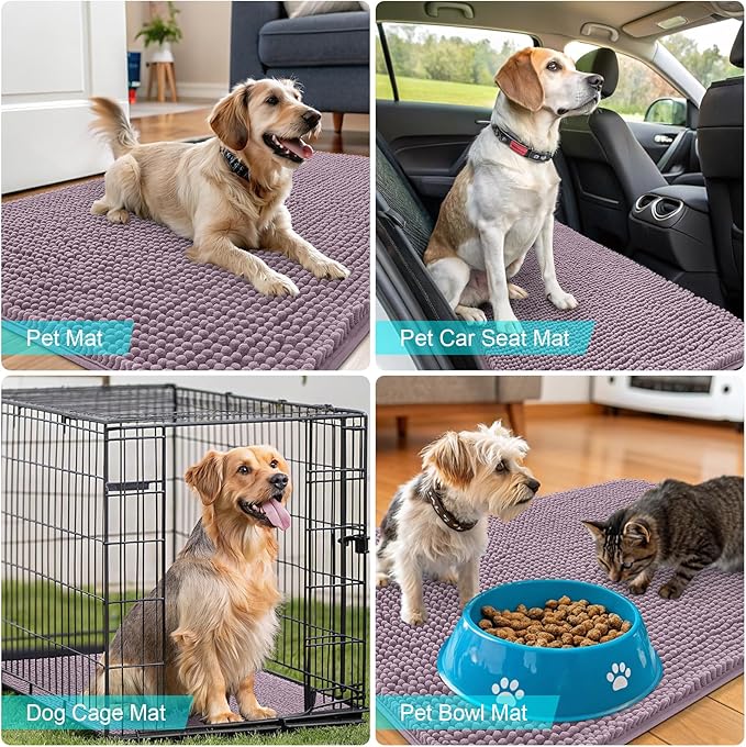 OLANLY Dog Door Mat for Muddy Paws 36x24, Absorbs Moisture and Dirt, Absorbent Non-Slip Washable Doormat, Quick Dry Chenille Mud Mat for Dogs, Entry Indoor Entryway Carpet for Inside Floor, Deep Plum