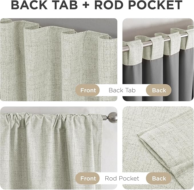 Joydeco Blackout Curtains for Bedroom - 63 Inch Long 100% Light Blocking 2 Panels Light Beige Drapes, Thermal Insulated Room Darkening Curtains, Linen Textured for Living Room, Rod Pocket & Back Tabs
