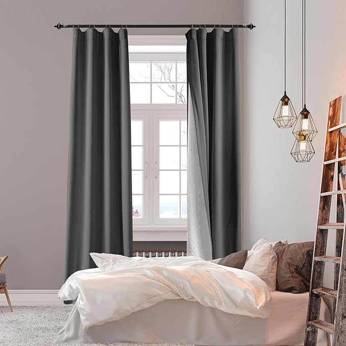 3-in-1 100% Blackout Curtains 120 Inches Long, Thermal Insulation, Soundproof Back Tab Drapes for Bedroom Living Room Sliding Glass Door, with Pin Hooks, Grey 50x120 Inch 1 Panel