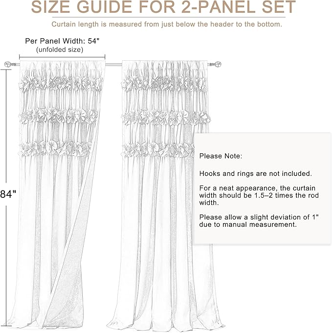 Luxurious Dusty Blue Blackout Curtains with 3 Rows of Handmade Butterfly Flower Ruffles, Room Darkening and Soundproof Window Curtain 54" x 84", 2 Panels, Machine Washable (LQ-37)