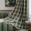Sutuo Home Boho Curtains for Bedroom 84 Inch Length, Light Filtering Country Farmhouse Vintage Shabby Chic Tassels Window Treatment Bohemian Grid Drape for Xmas Decor 1 Panel 52"W x 84"L, Green Plaids