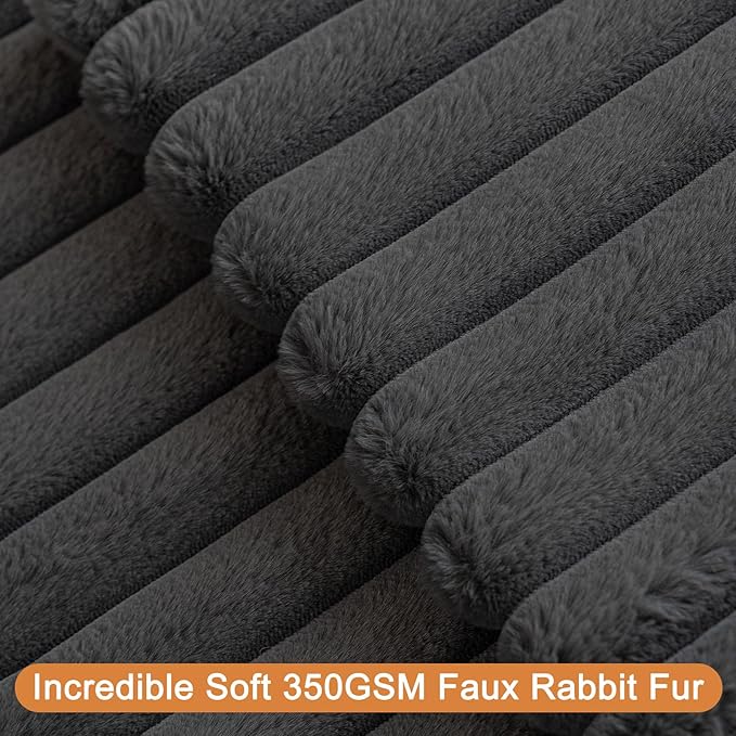 Double-Sided Faux Fur Plush Throw Pillow Covers 22x22 Set of 2 Fuzzy Striped Soft Cozy Pillowcase Luxury Decorative Pillows Square Fluffy Cushion Covers for Couch Sofa Bed,Dark Grey