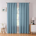 Tollpiz Linen Curtain Bedroom Rod Pocket Semi Sheer Curtains Burlap Light Filtering Thick Linen Drape for Living Room, 38 x 84 inches Long, Dusty Blue, Set of 2 Panels