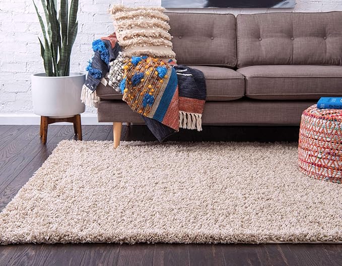 Unique Loom Solid Shag Collection Area Rug (8' x 11' Rectangle, Taupe)