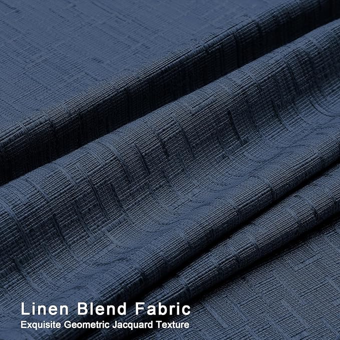 Jacquard Linen Curtains 63 inch Length 2 Panels Thick Faux Linen Blended Window Drapes Burlap Textured Curtains with Grommet for Living Room Bedroom Farmhouse (42x63 Navy) Natural