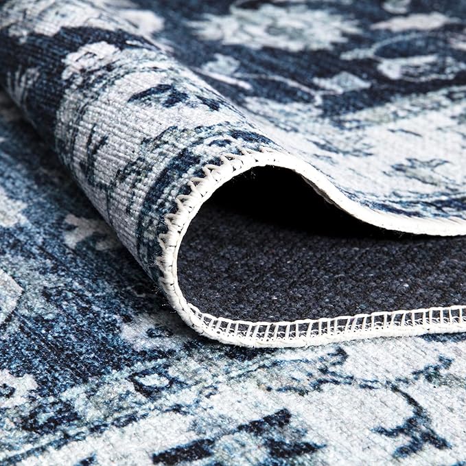Bloom Rugs Washable Non-Slip 10x14 Rug - Dark Blue Traditional Bordered Area Rug for Living Room, Bedroom, Dining Room, and Kitchen - Exact Size: 10' x 14'