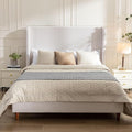 King Size Upholstered Bed Frame, Harper 54" Tall Headboard Platform Beds, Wingback Headboard Bedframes/No Box Spring Needed/Easy Assembly/Elegant Simplicit, Ivory Chenille