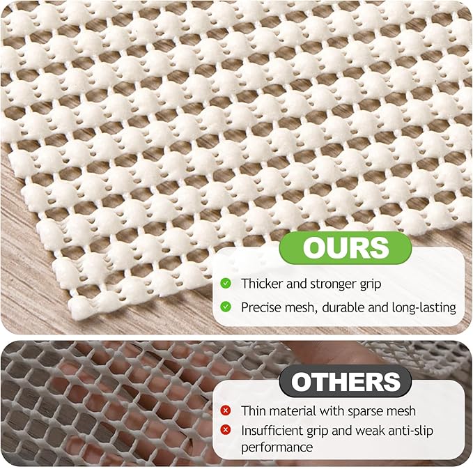 Songrey Non-Slip Rug Pad 2x6 FT, Extra Thick Carpet Pads for Hard Surfaces, Prevents Sliding and Secures Rugs, Provides Floor Protection with Comfort Cushioning