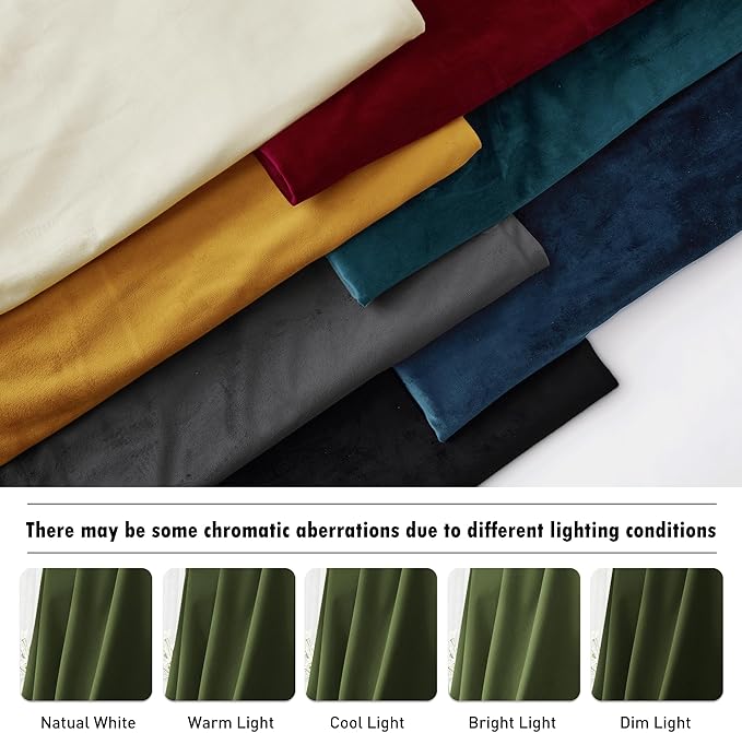 RYB HOME Back Tab Velvet Curtains, Thermal Insulated Privacy Protect Decorative Drapes for Living Room Home Theater, Olive Green, W 52 x L 108 inches, 2 Panels Set