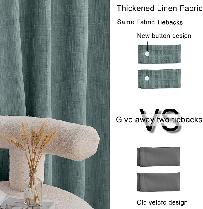 Jacquard Linen Curtains 63 inch Length 2 Panels Thick Faux Linen Blended Window Drapes Burlap Textured Curtains with Grommet for Living Room Bedroom Farmhouse (42x63 Lake Blue) Natural
