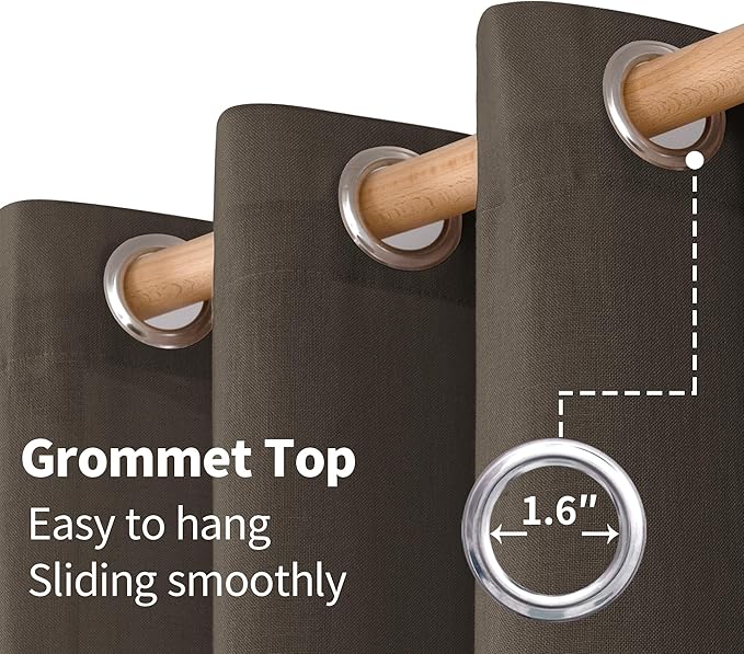 YoungsTex Dark Brown Linen Semi Sheer Curtains 45 Inches Length for Kitchen, Light Filtering Drapes with Grommet Privacy for Short Window Living Room, 2 Panels, 42 X 45 Inch