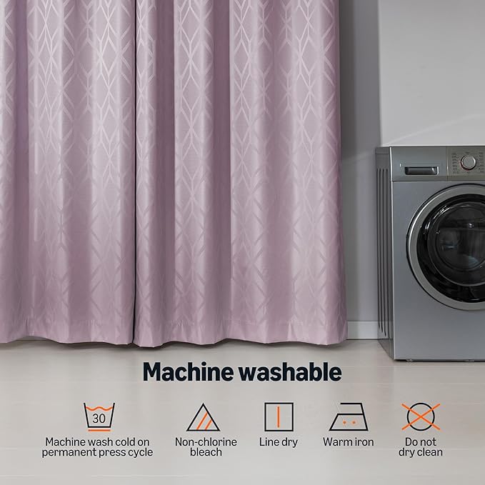 Amazon Basics Jacquard 2-Piece 100% Blackout Curtains, Living Room and Bedroom Drapes, Thermal Insulated Window Treatment, 52"x95", Pink