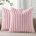 Pallene Faux Fur Plush Throw Pillow Covers 18x18 Set of 2, Luxury Soft Fluffy Striped Decorative Pillow Covers for Sofa, Couch, Living Room, Blush Pink
