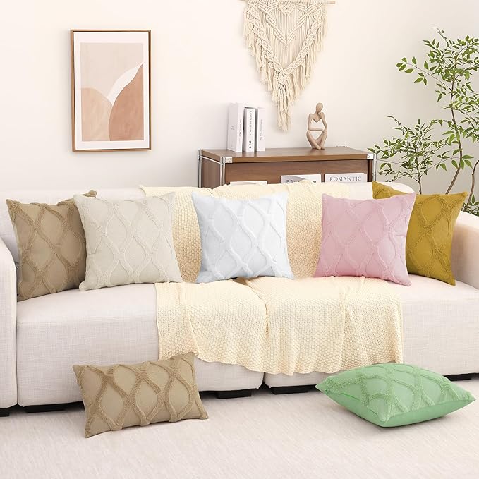 decorUhome Spring Euro Sham Throw Pillow Covers 22x22 Inch Set of 2, Soft Plush Faux Fur Wool Olive Green Couch Pillow Covers, Decorative Neutral Pillow Cases for Bed Sofa Living Room Home Decor