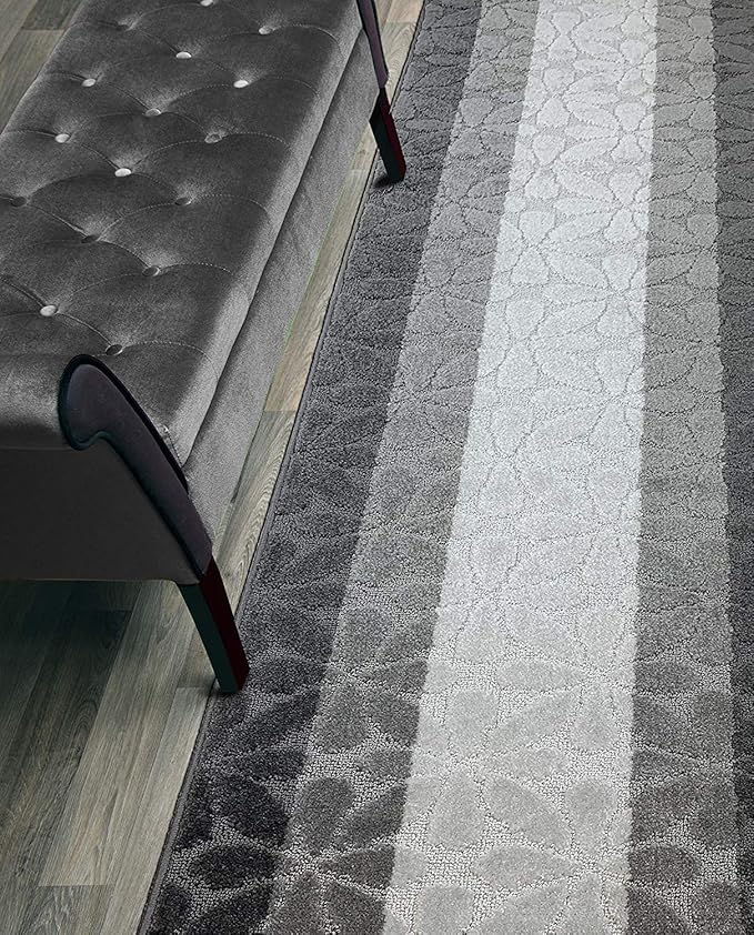 Custom Length Hallway Runner Rug,Slip Resistant,Flower Grey, 26 Inch X 32 feet, Sold and Priced Per Foot
