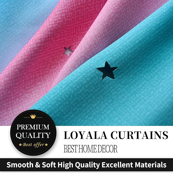Star Curtains - Blackout & Rainbow Bedroom Curtains, 96 Inch Long, 2 Panels, Beige, Blue & Pink