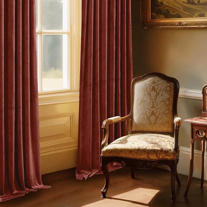 StangH Rust Curtains Velvet - Elegant Rod Pocket Sunlight Blocking Thermal Insulated Home Decoration for Living Room/Guest Room/Baby Nersury, Rust, W52 x L96, 2 Panels