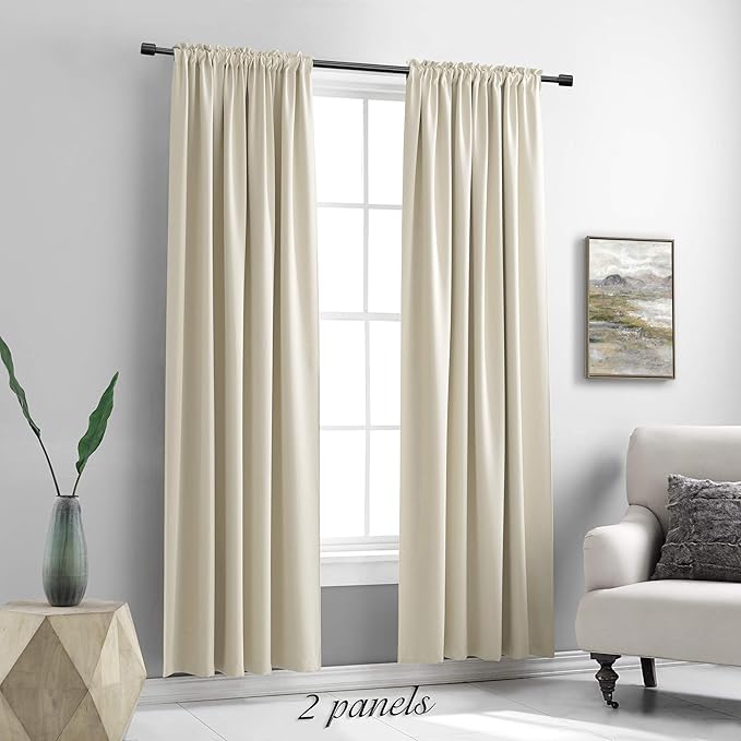 DONREN 84 inche Length Curtain Panels - Light Reducing Thermal Insulated Solid Blackout Curtains/Panels/Drapes for Living Room (Set of 2, 60 inches by 84 Inch, Light Beige)