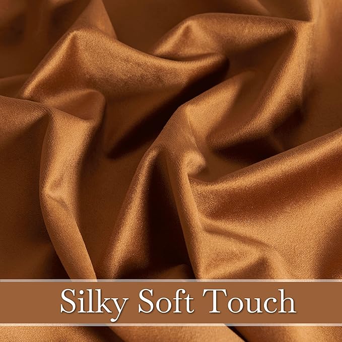 RYB Home Heavy Duty Velvet Curtains & Drapes, Room Darkening Noise Reducing Window Treatment for Living Room Bedroom Privacy Draft Block Shades for Stuido, Golden Oak, W52 x L72 inch, 2 Panels