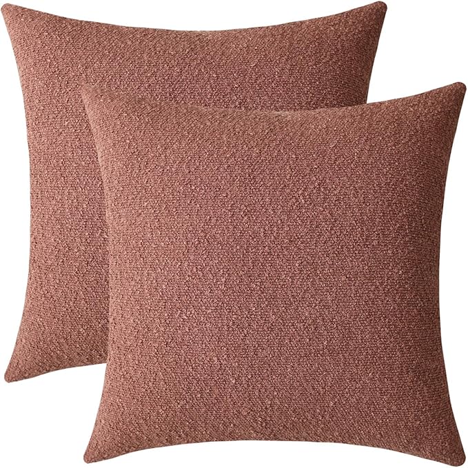 Jeneoo Dusty Rose Decorative Square Thick Throw Pillow Covers Fine Textured Boucle Couch Cushion Case for Sofa Decor, Set of 2, 16 x 16 Inch