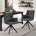 Art Leon Accent Chair Set of 2 - Mid Century Modern Desk Chair No Wheels, Faux Leather Upholstered Office Chair with Black Oak Wood Legs for Small Space Living Room Bedroom, Black