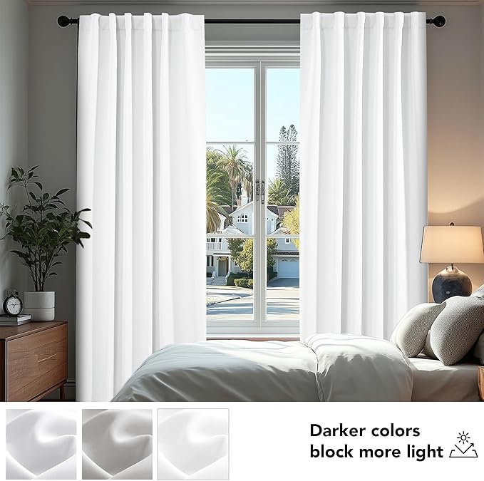 Deconovo Blackout Curtains, Thermal Insulated, W42 x L108 2 Panels, Back Tab, Machine Washable, Room-Darkening Drapes for Bedroom/Living Room Pure White