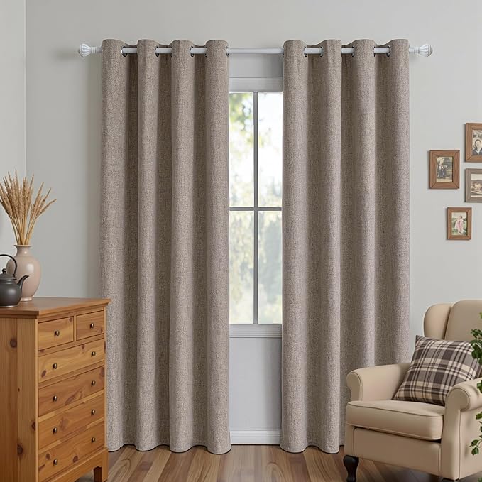 100% Blackout Curtains 96 Inch Length 2 Panels Set, Black Out Curtains for Living Room, Linen Thermal Insulated Grommet Drapes Bedroom Luxury Decor Privacy(37W × 96L inch, Linen)